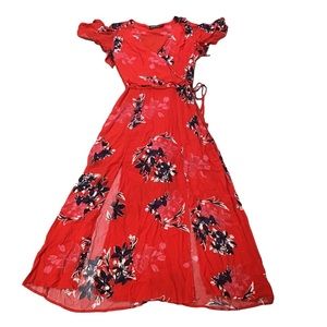 Midnight Doll Red Floral Maxi Dress M
